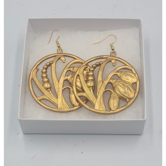 Unbranded Jewelry - Unbranded Drop Earrings Women OS Gold Good Art Nouveau Floral Snowdrop Dangle